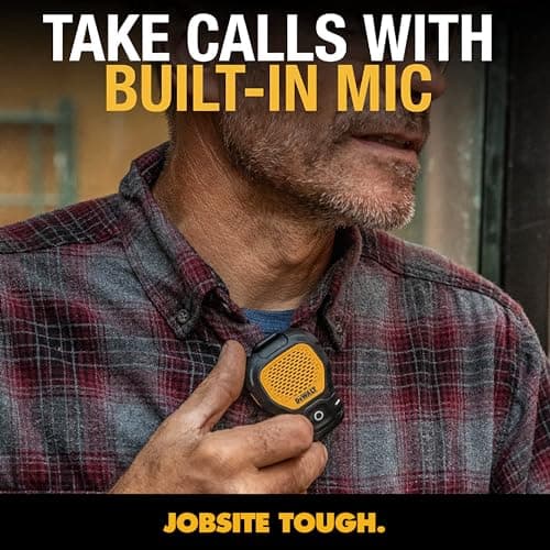 DEWALT Portable Bluetooth Speaker Wireless Bluetooth Speaker with Magnetic Clip - Jobsite Pro Waterproof Portable Speaker - Built-in Microphone for Hands-Free Use, Yellow - Image 7