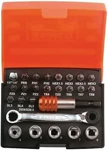 Bahco - Set of 26 bits and sockets 1/4" for slotted screws/Phillips/Pozidriv/TORX/hex - 2058/S26-2 Silver
