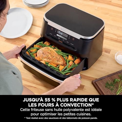Ninja FlexDrawer Friteuse sans huile, Petite friteuse à air, double bac, compartiment 6,6L, appareil de cuisine multifonction 6-en-1, modes Air Fry/Roast/Bake, compatible lave-vaisselle, noir AF550EU - Image 6