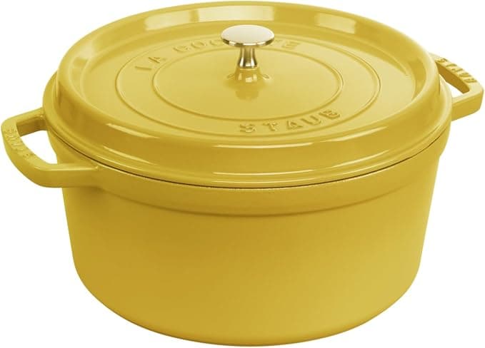 STAUB Enamelled Cast Iron Casserole Dish with Lid, Suitable for All Heat Sources Including Induction, 4 People, Round, 24 cm, 3.70 L, 4.7 kg, Lemon - Image 1