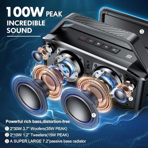 W-KING Powerful Bluetooth Speaker, 60W(100W Peak) Portable Waterproof Bluetooth Speaker Wireless Site Deep Bass/External Battery/Pairing/40H/TF/AUX/EQ, Big Outdoor Party Boombox - Image 3