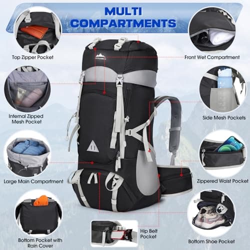 IGOLUMON 60L Hiking Backpack with Rain Cover for Men Women Trekking Camping Hiking Travel Mountaineering - Image 3
