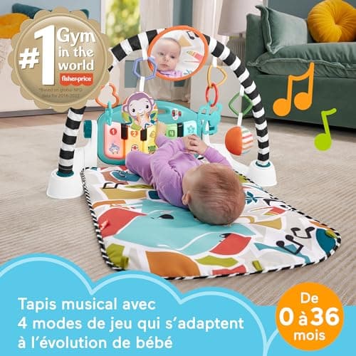 Fisher-Price Tapis Piano Éveil Musical Et Lumineux Bleu, Transportable, 4 Modes De Jeu Éveil Progressif, Version Française, Jouet Enfant, Dès La Naissance, HWY56 - Image 4
