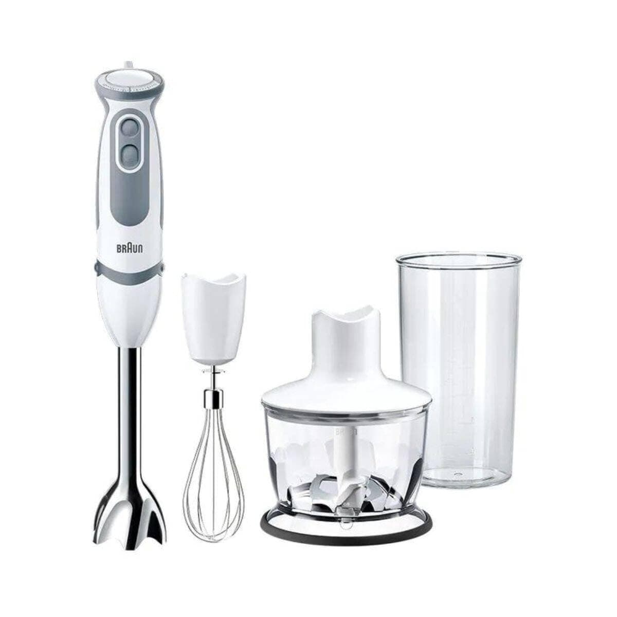 Braun MultiQuick 5 MQ5235WH, Hand Blender, 21 Speeds and Turbo Function, Splash Proof Bell, Powerbell, Easy-Click, Includes Whisks, Chopper 500 ml, 600 ml Glass, 1000 W, White - Image 1
