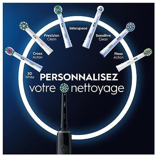 Oral-B Pro 3 Brosse À Dents Électrique Noire, Un Capteur De Pression Pour Protéger Les Gencives Sensibles, Des Accessoires, 3 Brossettes De Rechange, Douces Et Rondes, 1 Chargeur, Emballage En Carton - Image 7