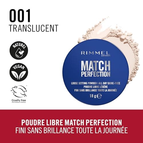Rimmel London Match Perfection Poudre de fixation libre, Formule légère, Fini Mat, Maquillage Vegan,18 g, 001, Translucent - Image 5