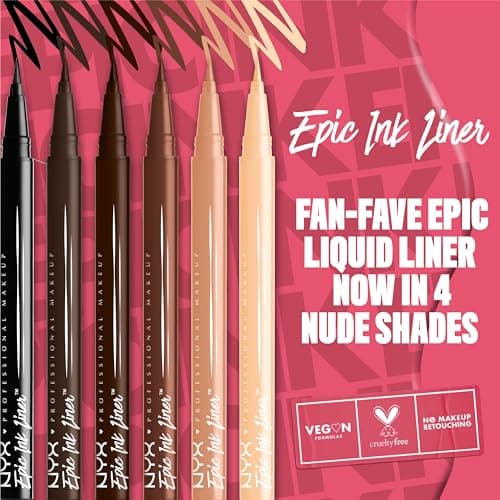 NYX Professional Makeup Eyeliner Liquide à Pointe Feutre Epic Ink Liner, Waterproof, Formule Vegan, Teinte : Milk Chocolate - Image 5