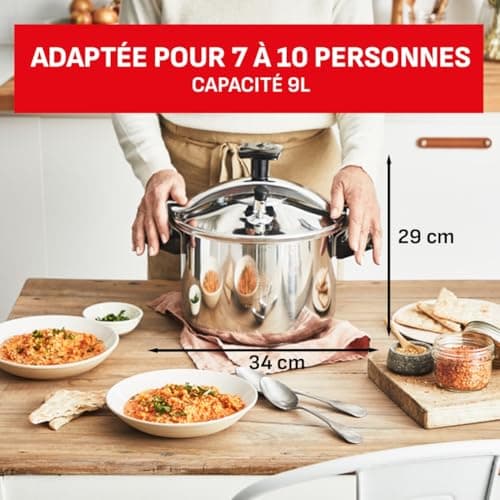 SEB Pressure cooker 9L, 7 to 10 people, induction, healthier faster cooking, French manufacture, 10-year warranty, Eco-designed, safety system, recipe book, Authentique Eco-Design P0534900 - Image 7