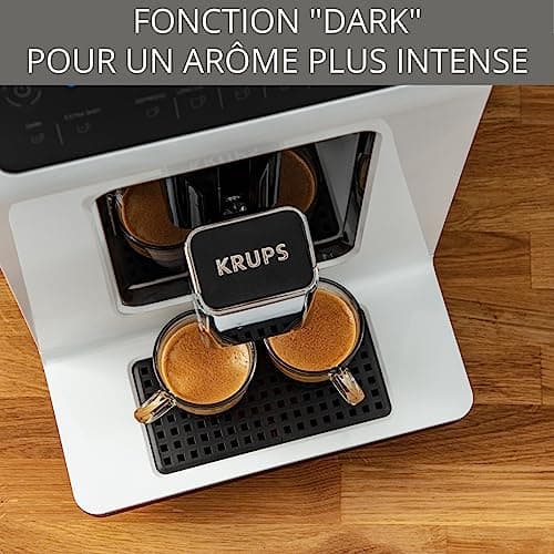 Krups Coffee Bean Machine, Grain Grinder, Espresso Maker, Cappuccino, Espresso, 15 Drinks, 2 Cups Simultaneously, Made in France, Evidence EA890110, White - Image 4
