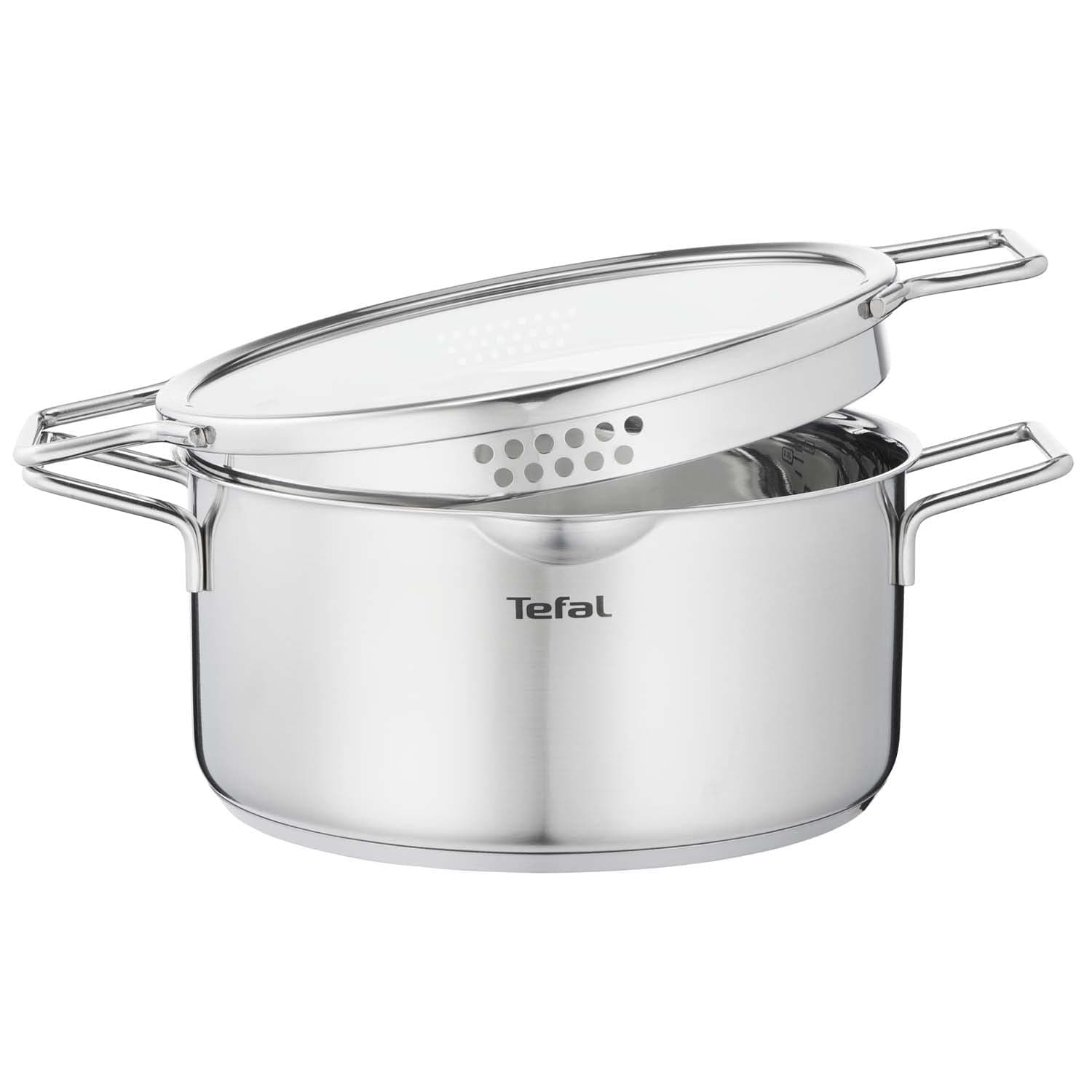Tefal Nordica H8524635 Stewing Pot 24 cm (5 L) Stainless Steel with Glass Lid, Heat Distribution Base, Pouring Spout, Easy Draining, Suitable for All Heat Sources Including Induction - Image 1
