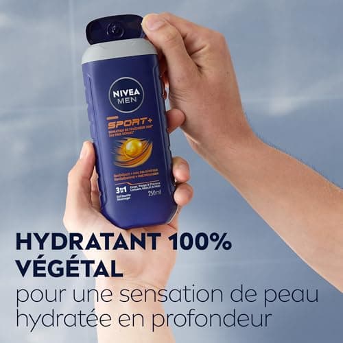 Nivea Men Sport+ Shower Gel 3 in 1 Body Face Hair – 250 ml Bottle - Image 8
