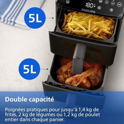 Philips Airfryer 4000 Series - Air Fryer VerticalDuo, 10L, RapidAir, 13 Cooking Modes, Synchronization, 45% Space Saving, Ceramic Coating PFAS Free, Cooking Windows, Black (NA460/00) - Image 10