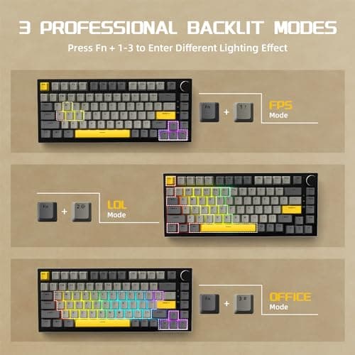 YINDIAO Ajazz AK820 Mechanical Keyboard with Knob, 75% ANSI Layout, 82 Keys, Wired Gaming Keyboard, 5 Soundproof Foams, Hot Swap, Linear Switch, RGB Backlight, for PC, Mac (Grey) - Image 8
