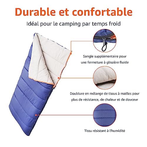 Amazon Basics Lightweight Sleeping Bag, 4 Seasons, for Cold and Hot Weather, Camping and Hiking, 190 x 83 cm, Blue - Image 3