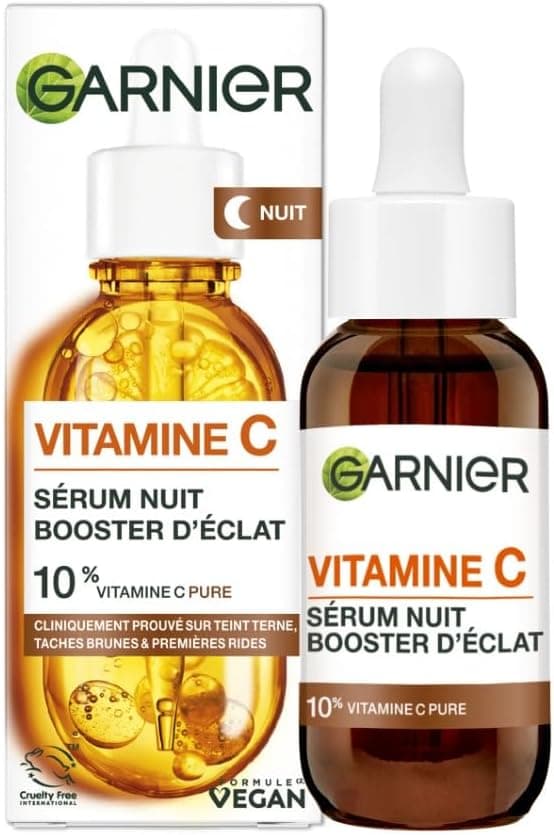 GARNIER Skin Active - Sérum Nuit Booster d’Éclat - Efficace Sur Taches Brunes & Rides - Illumine Le Teint - Vitamine C Pure, Acide Hyaluronique - Vegan & Cruelty Free - Tous Types de Peaux - 30 ml - Image 1