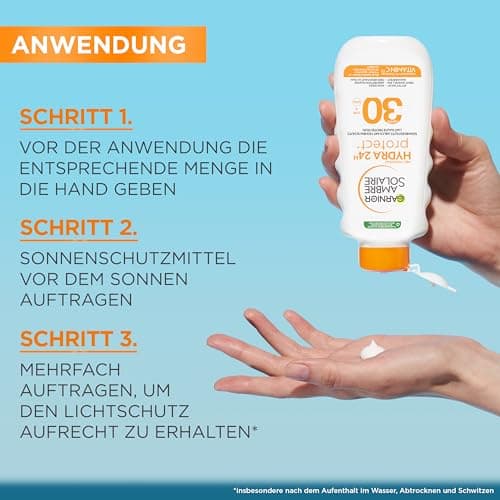 Garnier Ambre Solaire Hydra Protect+ Lait Solaire 24h SPF 30 Protection UVA et UVB avec Vitamine C 175 ml - Image 5