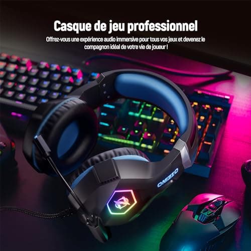 Ozeino Gaming Headset for PS5 PC PS4, Gaming Headset for Micro RGB 7 Colors Transducers 50mm Stereo Bass Mic Adjustable Noise Cancelling Compatible with Switch Xbox Series X & S-Blue Black - Image 8