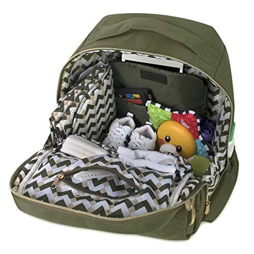 Baby Essentials Fisher Price Sac à langer Collection Signature avec poches pour téléphone portable et tablette et clips pour poussette vert olive taille unique - Image 6