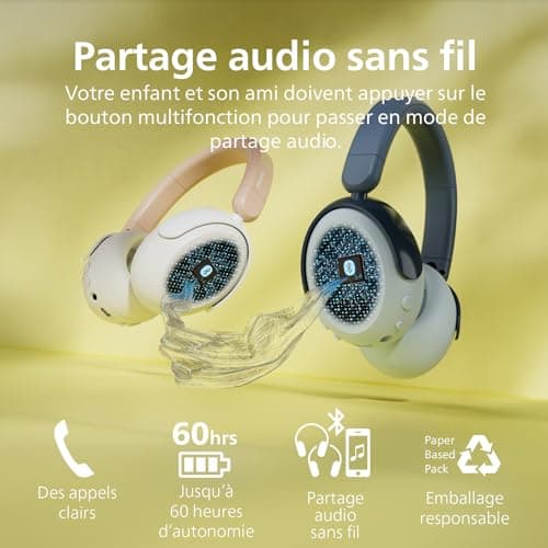 Philips TAK5500AL série 5500 Casque Supra-aural Pliable sans Fil Bluetooth 5.4 à réduction de Bruit pour Enfants, 34 Heures d’autonomie avec ANC, Volume limité, Partage Audio, câble USB-C Inclus - Image 7