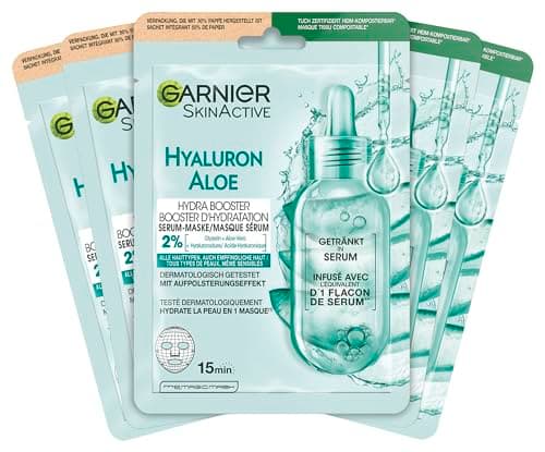 Garnier Masque facial pour tous les types de peau, rafraîchissant et hydratant, avec acide hyaluronique et aloe vera, Hydra Bomb, 5 x 28 g - Image 2