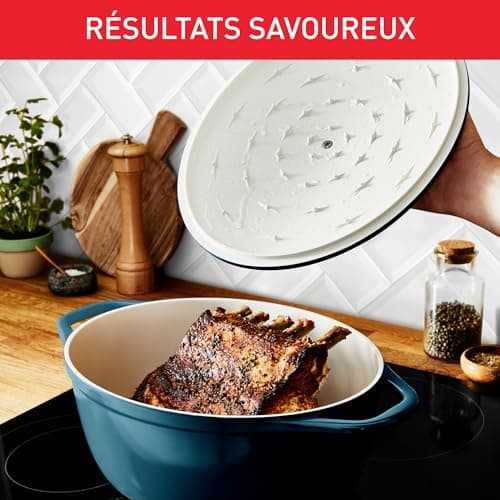 Tefal Air Cast Iron Casserole Dish Oval 30 cm Cast Aluminium Lightweight Easy Clean Safe Ceramic Coating Condensing Lid Oven Safe Induction E2708904 - Image 6