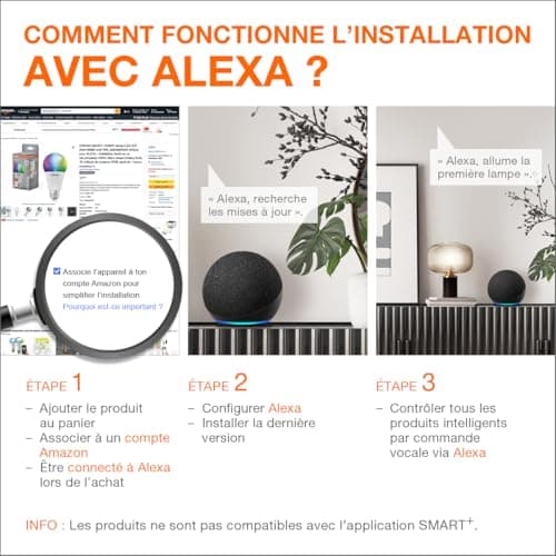 OSRAM SMART+ RGBW, lampe LED E27 avec Matter over Wifi, spécialement conçue pour ALEXA,remplace 100W, blanc chaud à blanc froid, 16 millions de couleurs RGB, pack de 1,non compatible avec appli SMART+ - Image 6