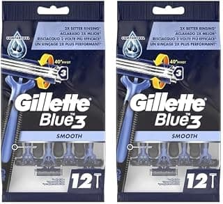 Gillette Blue 3 Smooth Rasoirs Jetables Homme, Pack de 12 Rasoirs [OFFICIEL] (Lot de 2)