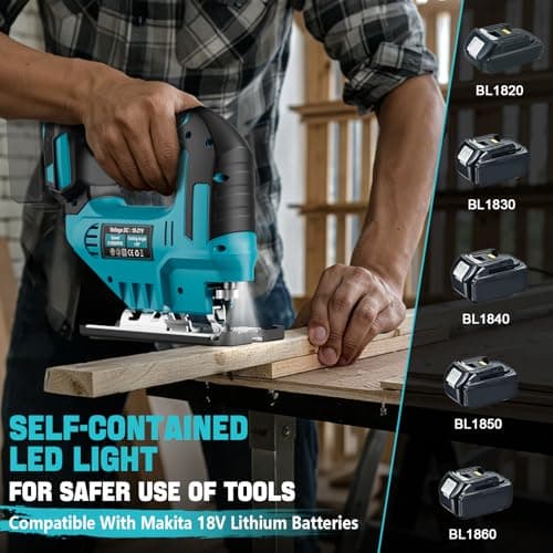 LIVOWALNY Cordless Jigsaw Compatible with Makita 18V, Variable Speed, 45° Bevel Cut, with 6 Blades - for Wood, Metal and Plastic (Battery Not Included) - Image 4