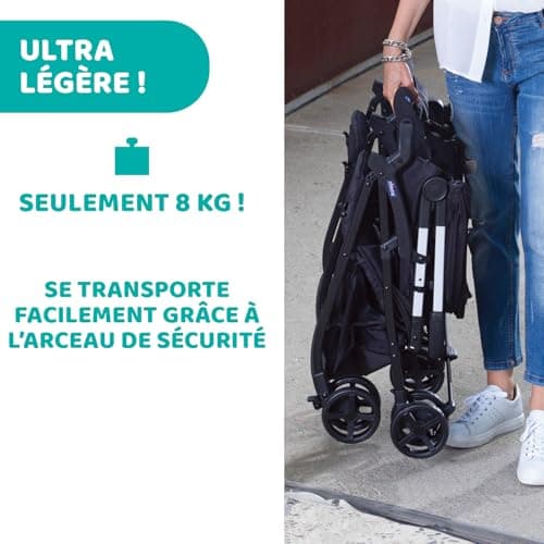 Chicco OHlalà Poussette Canne Double, Légère Inclinable et Pliable, Poussette pour Jumeaux de la Naissance à 15 kg, Fermeture Compacte, Inclus une Housse de Pluie, Capote Extensible - black night - Image 5