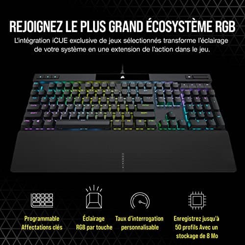 Corsair K70 RGB PRO Wired Mechanical Gaming Keyboard (CHERRY MX RGB Speed Switches, 8,000Hz Polling Rate, Dual Injection Pro PBT Keys, Soft Wrist Rest) AZERTY, FR - Black - Image 7