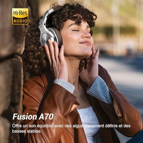 OneOdio BT5.2 Wireless Bluetooth Headphones with 72 Hours A70, Noise Reduction CVC 8.0, 3 Cables, Lightweight Comfortable, Foldable, Music Sharing, Compatible Phone, DJ, Piano, Guitar (Silver) - Image 4