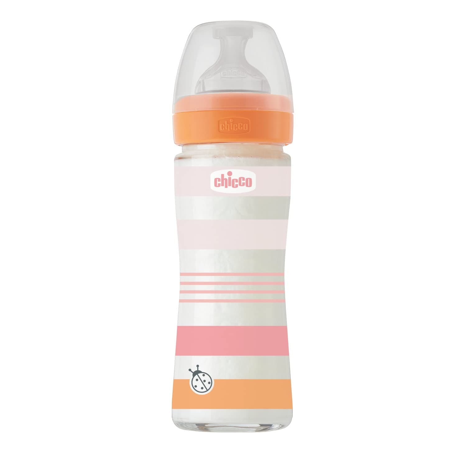 Chicco Slow Flow Wellness Bottle, Physio Soft Silicone Teat, Anti-Colic System, Reduces Regurgitation and Irritability, 240ml Glass Bottle, 0+ Months, Pink - Image 1