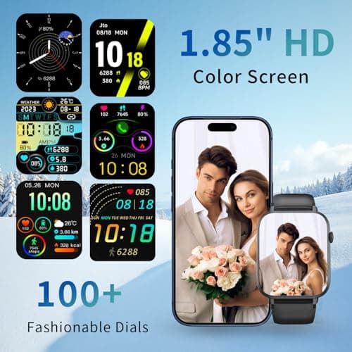 Montre Connectée Homme Femme, 1.85" HD Smartwatch avec 113+ Modes Sportifs, IP68 Montre Intelligente avec Podometre/Cardiofrequencemetre/Sommeil, Bracelet Montre Intelligente pour Android iOS - Image 6