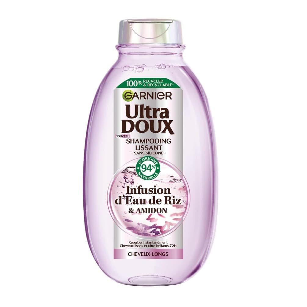 Garnier Ultra Doux - Shampooing Lissant Douceur & Brillance à l'Infusion d'Eau de Riz - Cheveux Rebelles et Indisciplinés - 250 ml - Image 1