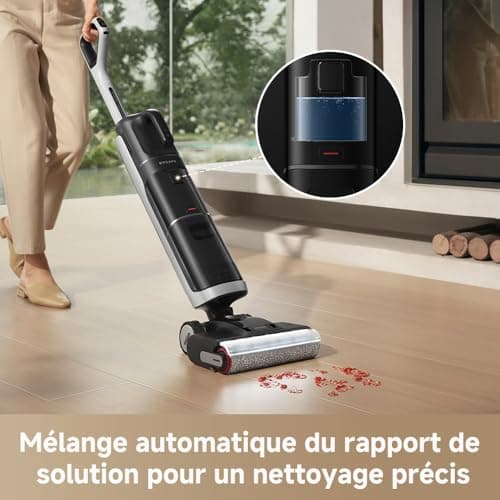 dreame H14 Dual Aspirateur Laveur 5-en-1, à Rapport Intelligent, Modèle à Plat, Lavage à de Brosse à 60 °C, Séchage à 60 °C en 5 Min, GlideWheel, 18 kPa, Racleur Démêlant, Tête de Brosse à LED - Image 5