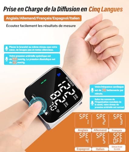 WADEO U63I Wrist Tensiometer with Voice Guide 5 Languages – Accurate Measurement, Arrhythmia Detection, Adjustable Armband (13.5-21.5 cm) and 99 Measurement Memory – Ideal for Home Voltage Monitoring - Image 6