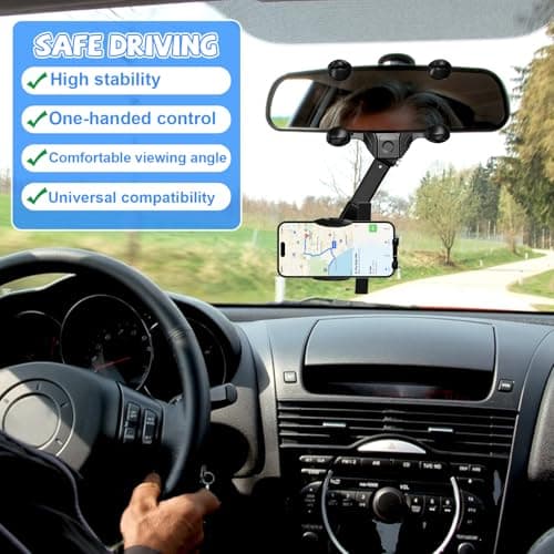 Car Phone Holder for Rearview Mirror, Mobile Phone Holder Universal 360 Degree Rotatable Mirror Holder for All Phones - Image 7