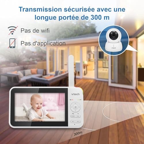 VTech VM924 Baby Monitor with Camera, Pan&Tilt,Video Baby Monitor with 5" LCD Screen,Up to 17 Hrs Battery Life,1.33x Zoom,Night Vision,300m Long Range,Soothing Sounds,2-Way Talk,Secured Transmission - Image 8