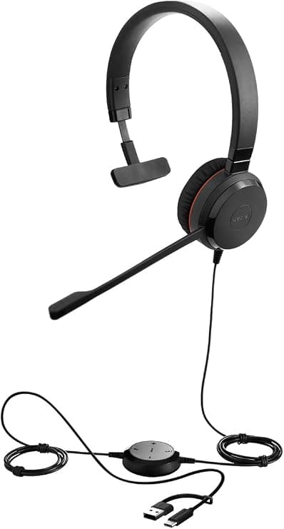 Jabra Evolve 30 II Microsoft Teams Certified Mono-Wired Headphones with Call Control Unit, Noise Cancelling Microphone, LED Indicators, Excellent Sound Quality - USB-C/A Black - Image 1
