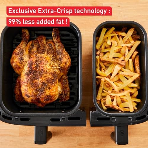Tefal Dual Easy Fry 8.3 Litre 2 kg Food 2 Separate Drawers 7 Automatic Programmes Energy Saving Airfryer EY901810 Black - Image 3