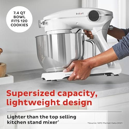 Instant Pot Instant Pot 10 Speed Electric Mixer with Digital Interface, 10 Liter Stainless Steel Bowl, Dishwasher Safe, Dough Hook and Mixing Paddle - Pearl - Image 4