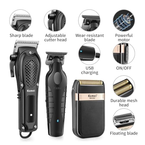 KEMEI Professional Hair Trimmer for Men, T-Blade Cordless Beard Trimmer Complete Set, Electric Hair Cutting Trimmer Complete Kit with 9 Guide Combs - Image 7