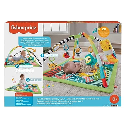 Fisher-Price Jungle 3 in 1 Tummy Play Mat with 6 Sensory Toys Luminous Sound and Adjustable Ark, Awakening Toy, From 6 Months, HJW08 - Image 7