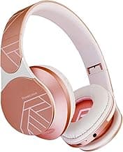 PowerLocus Edge Casque Bluetooth sans Fil, Casque sans Fil sur l'oreille, Hi-FI Stéréo, Micro SD/TF, Écouteurs avec Microphone Intégré et Pliables avec Etui pour iPhone/Samsung/TV/PC (Or Rose)