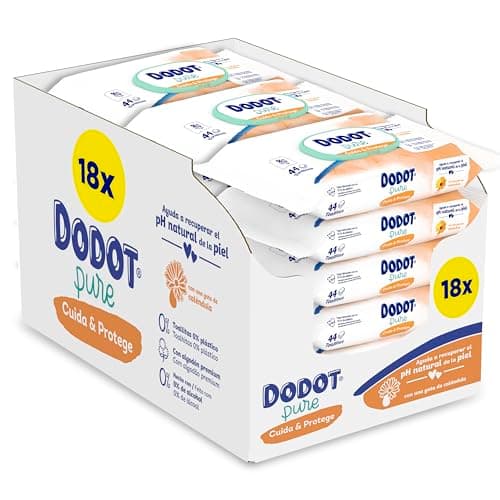 Dodot Pure Lingettes Soin & Protège pour bébé, 792 lingettes (18 paquets de 44 unités), aide à restaurer le pH naturel de la peau, 99 eau, sans plastique - Image 2