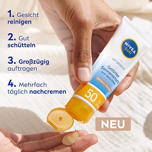 NIVEA SUN Crème solaire teintée pour le visage SPF 50 - Crème solaire matifiante pour le visage - Crème solaire teintée pour peaux moyennes - Protection solaire matifiante teintée (50 ml) - Image 5
