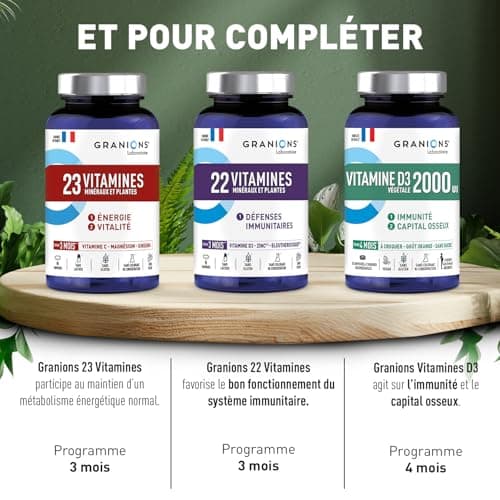 GRANIONS 23 VITAMINS - Magnesium, Vitamin D, Vitamin C, Zinc, Chrome, Ginseng, Selenium, Iodine - Energy & Vitality - Anti Fatigue - 90 Tablets - 3 Months Format - Made in France - Image 8