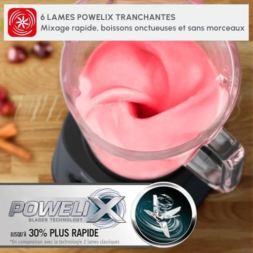 Moulinex Blender PerfectMix Essential 1200W, Lames Powelix, Bol Verre 2L, Mixage 30% Plus Rapide, Vitesse Ajustable & Pulse, Smoothie, Nettoyage Facile, LM771BF0, Poivre de Java - Image 6