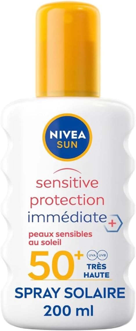 NIVEA SUN Spray solaire Sensitive protection immédiate FPS 50+ (1x200 ml), protection anti UV adaptée aux peaux sensibles, écran solaire texture légère & non grasse