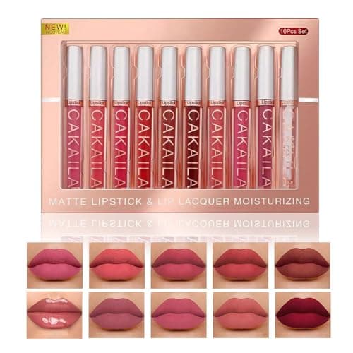 10 Couleurs Rouge à Lèvres Liquide Mat nude ensemble velouté longue durée antiadhésif tasse, rouge à lèvres imperméable et durable (01) - Image 2